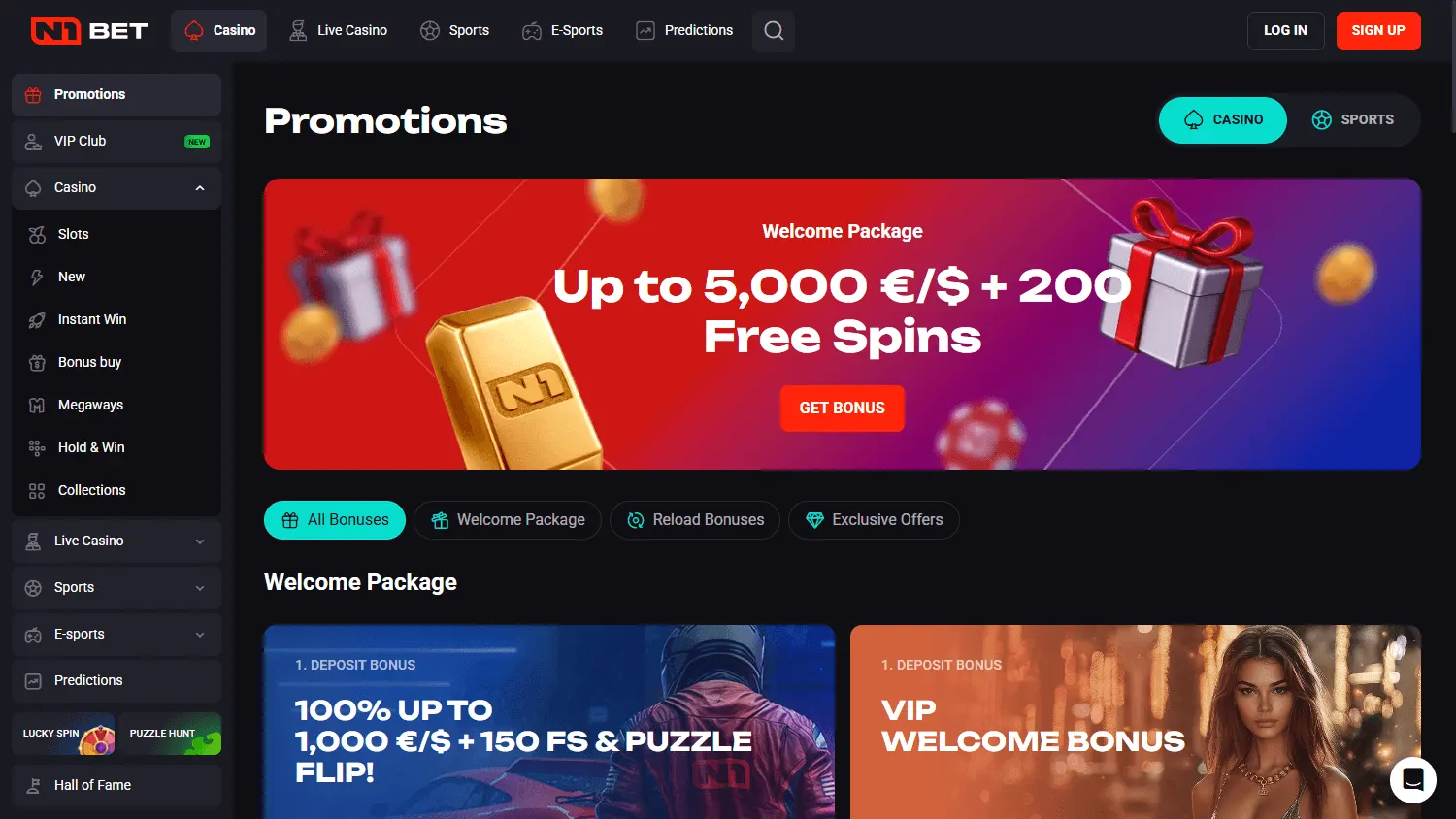N1bet Casino promotions view on desktop