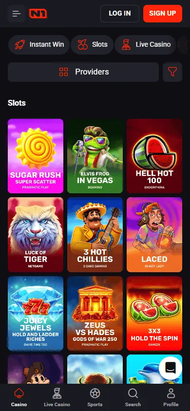 N1bet Casino games view on mobile