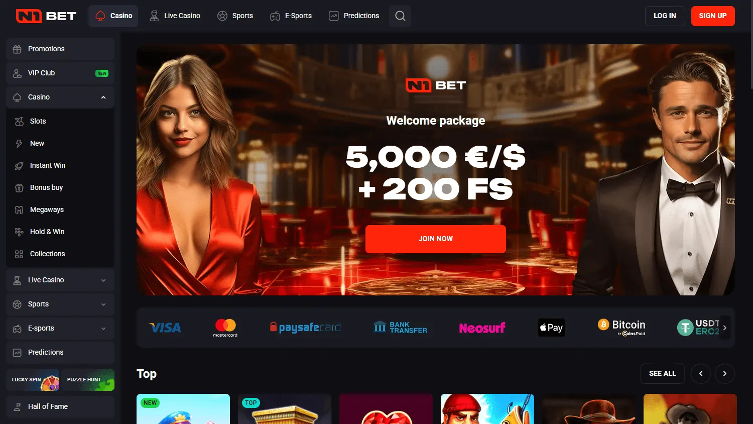 N1bet Casino home view on desktop