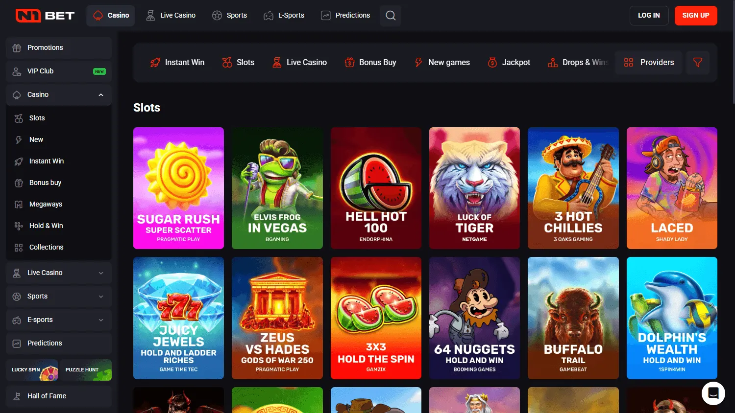 N1bet Casino games view on desktop