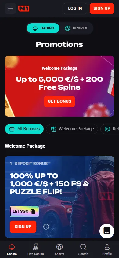 N1bet Casino promotions view on mobile